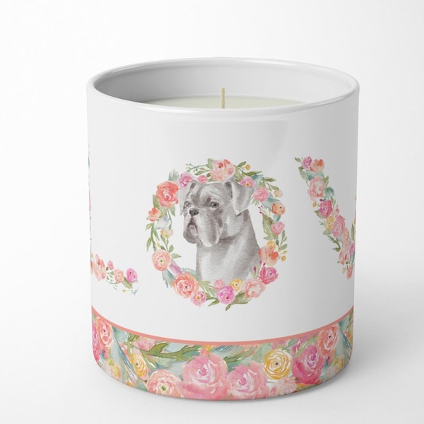 Carolines Treasures 3.75 x 3.25 in. Unisex Boxer White Love 10 oz Decorative Soy Candle WDK4338CDL - main